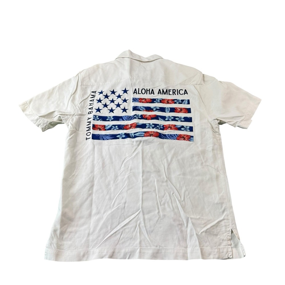 Tommy Bahama Aloha America Embrodiered America Silk Button Front Size Small
